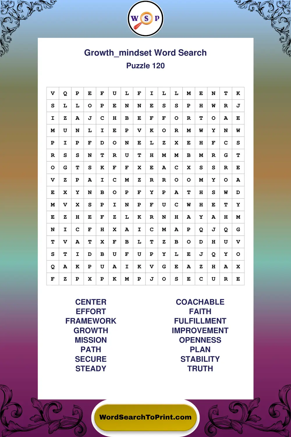 Growth Mindset Word Search Puzzle 120