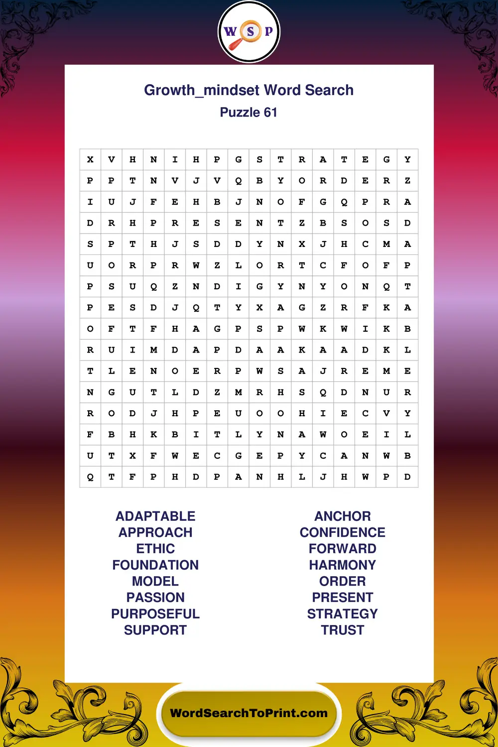 Growth Mindset Word Search Puzzle 61