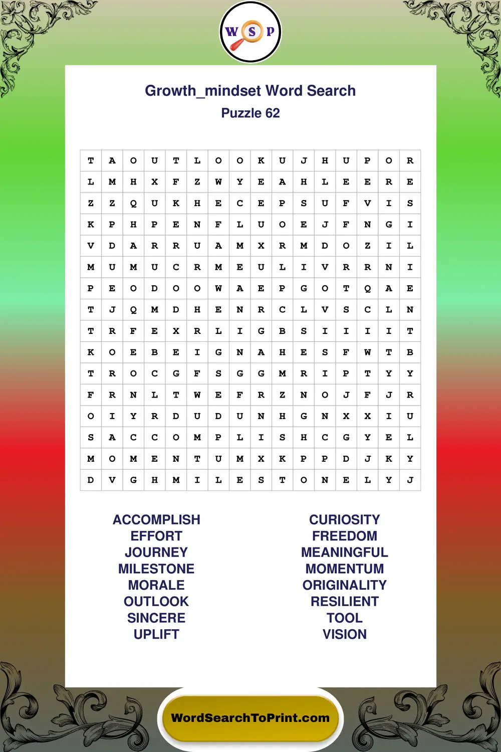 Growth Mindset Word Search Puzzle 62