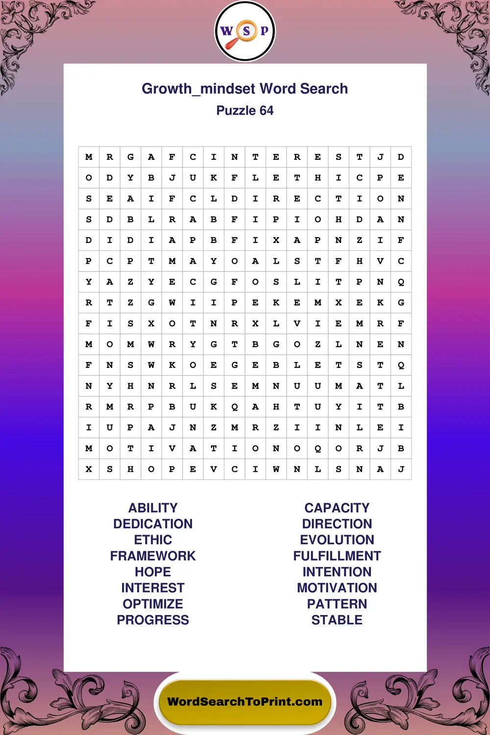 Growth Mindset Word Search Puzzle 64