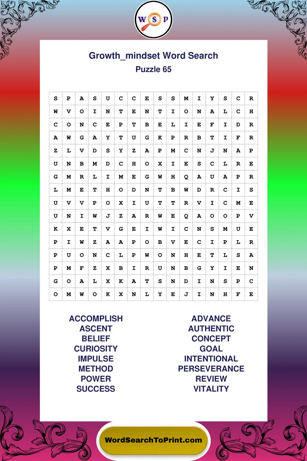 Growth Mindset Word Search Puzzle 65