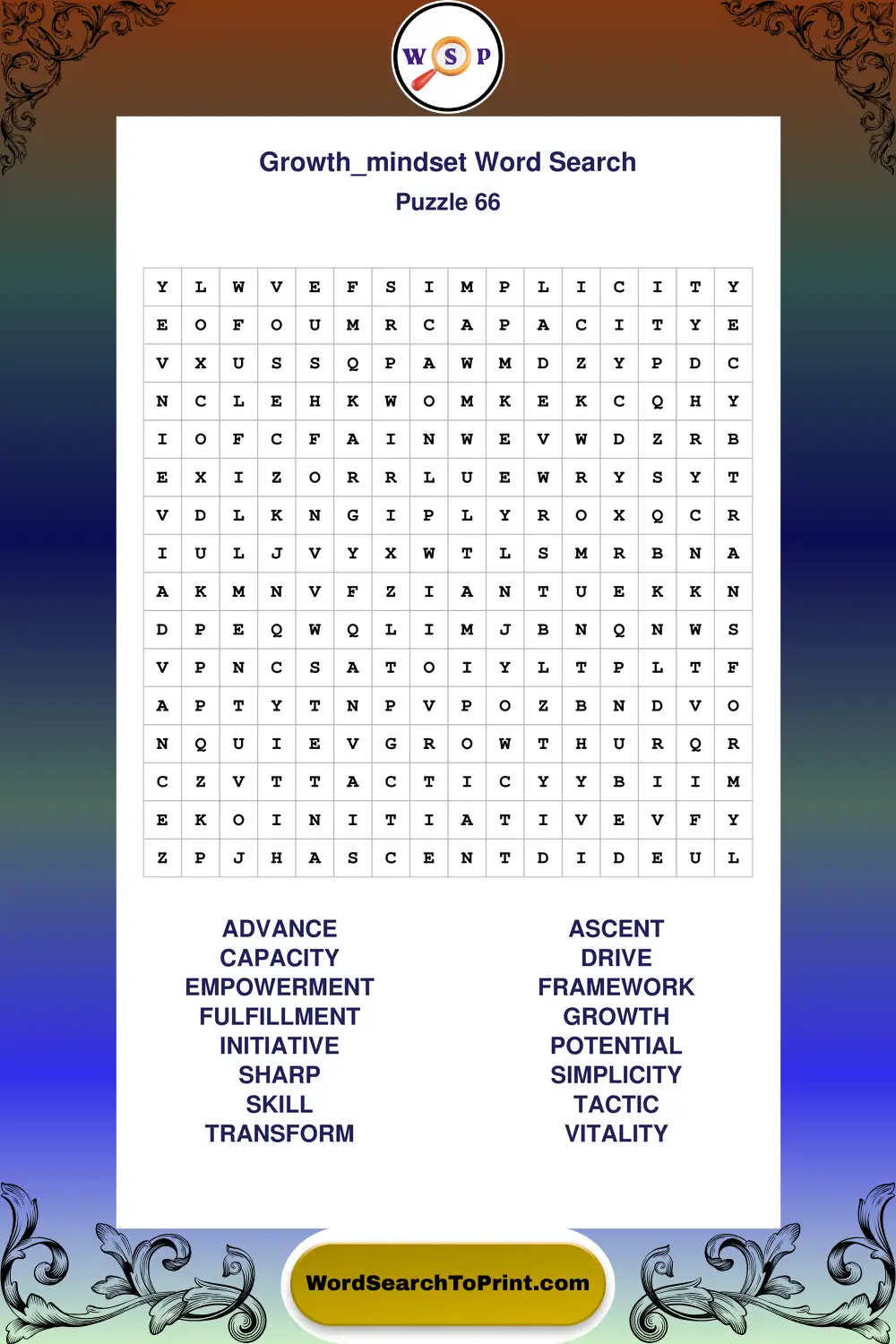 Growth Mindset Word Search Puzzle 66
