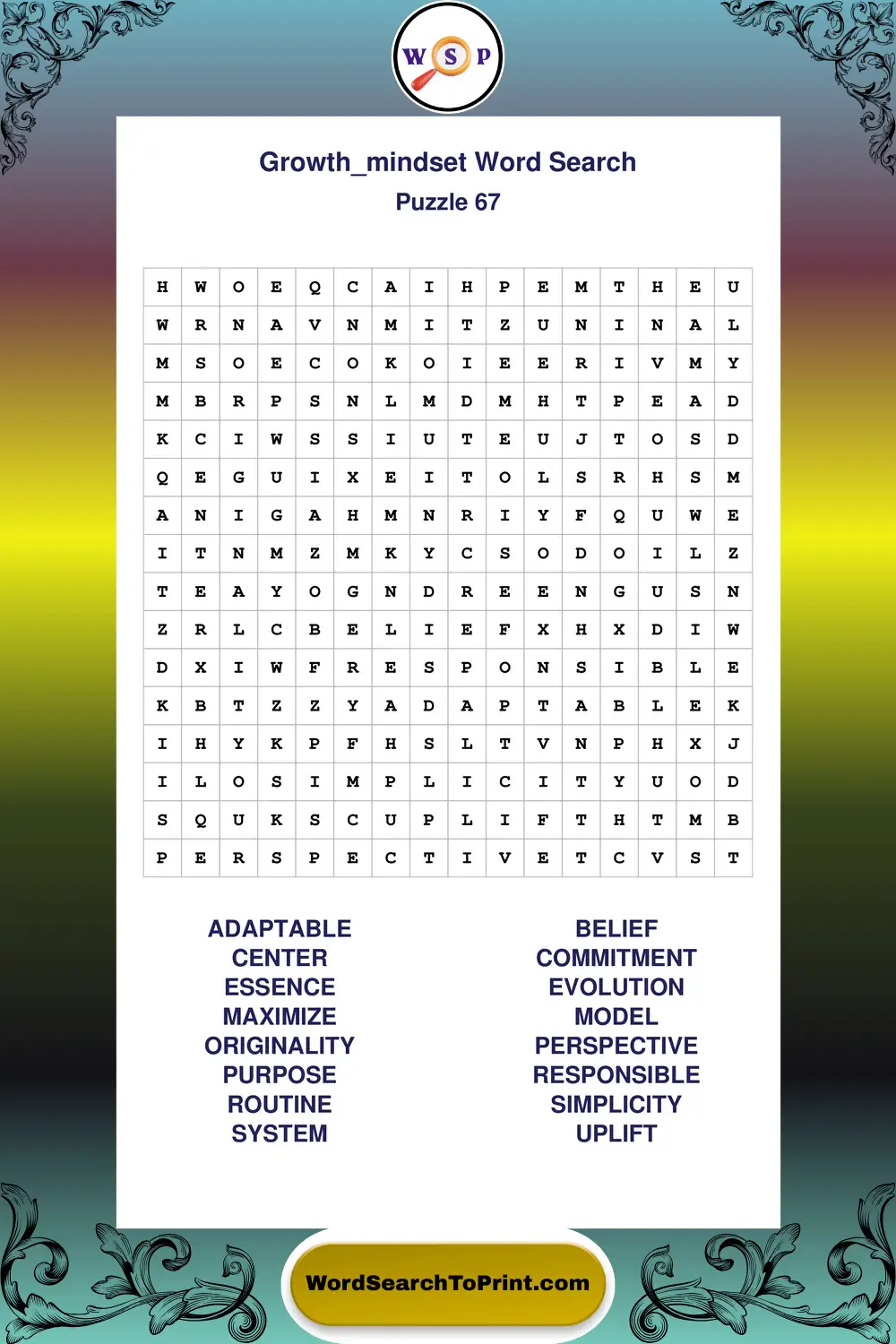 Growth Mindset Word Search Puzzle 67