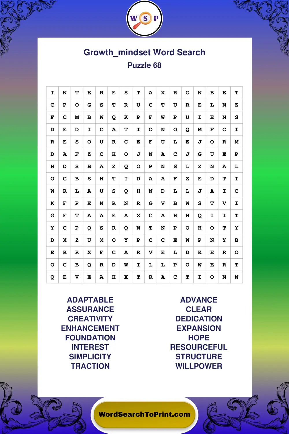 Growth Mindset Word Search Puzzle 68