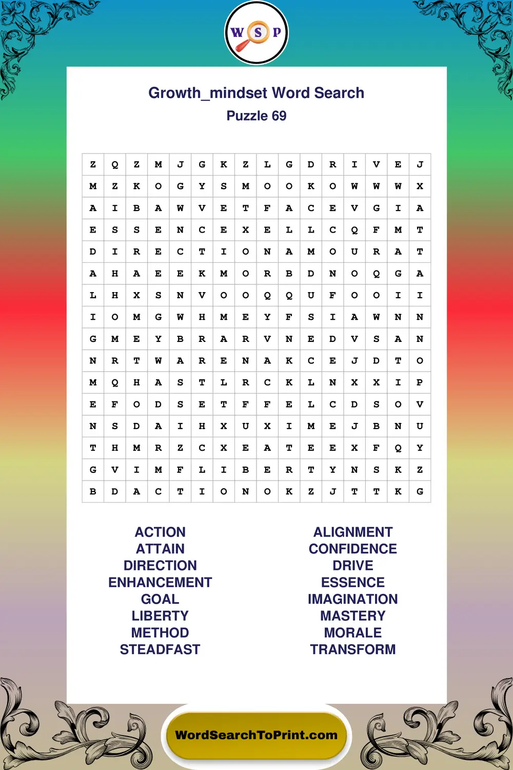 Growth Mindset Word Search Puzzle 69