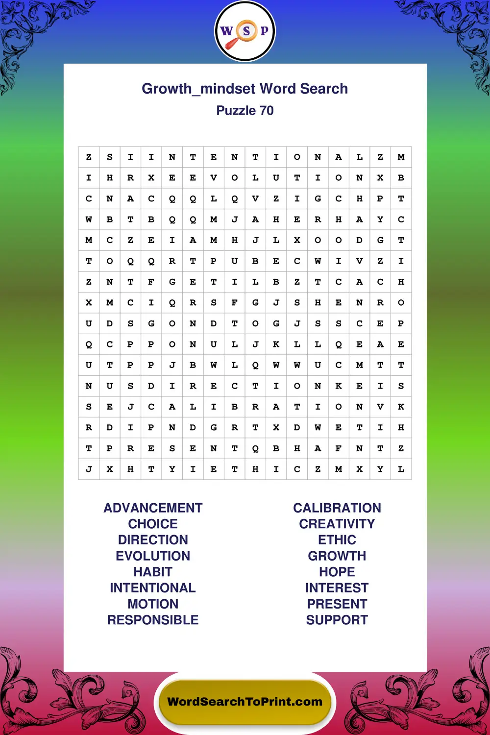 Growth Mindset Word Search Puzzle 70