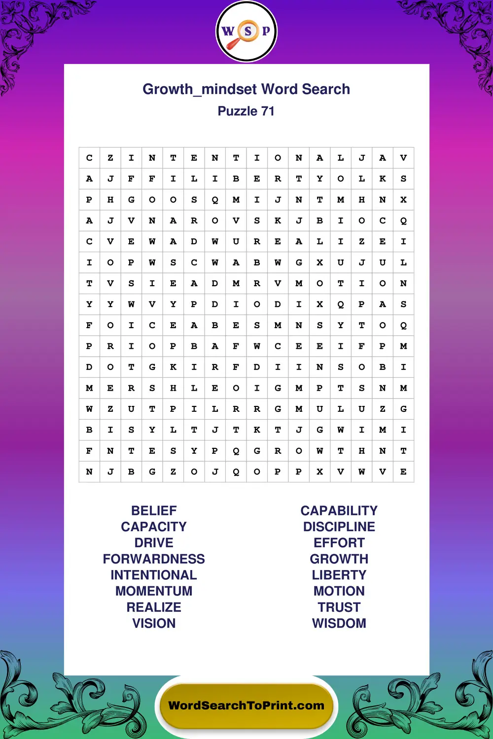 Growth Mindset Word Search Puzzle 71