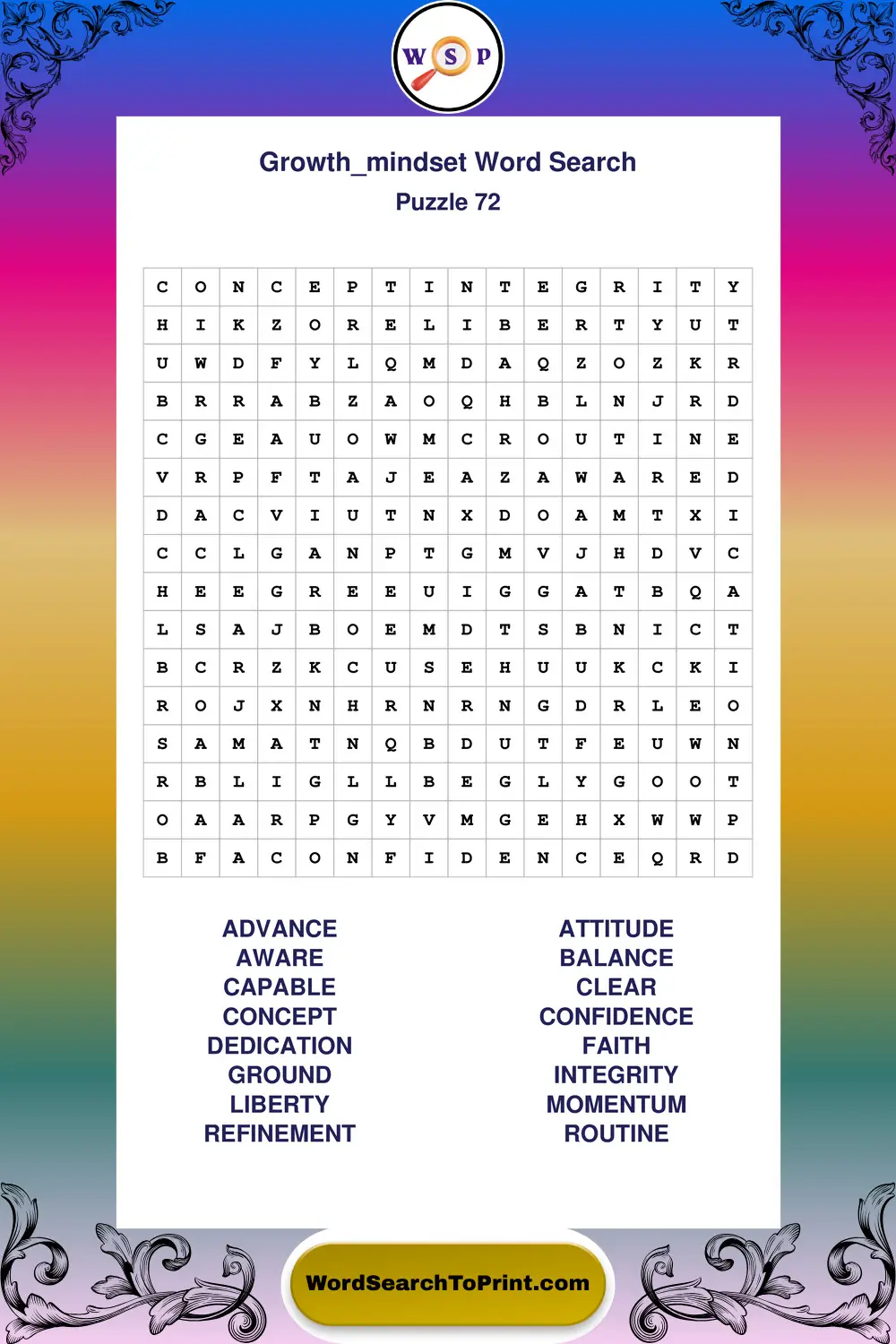 Growth Mindset Word Search Puzzle 72
