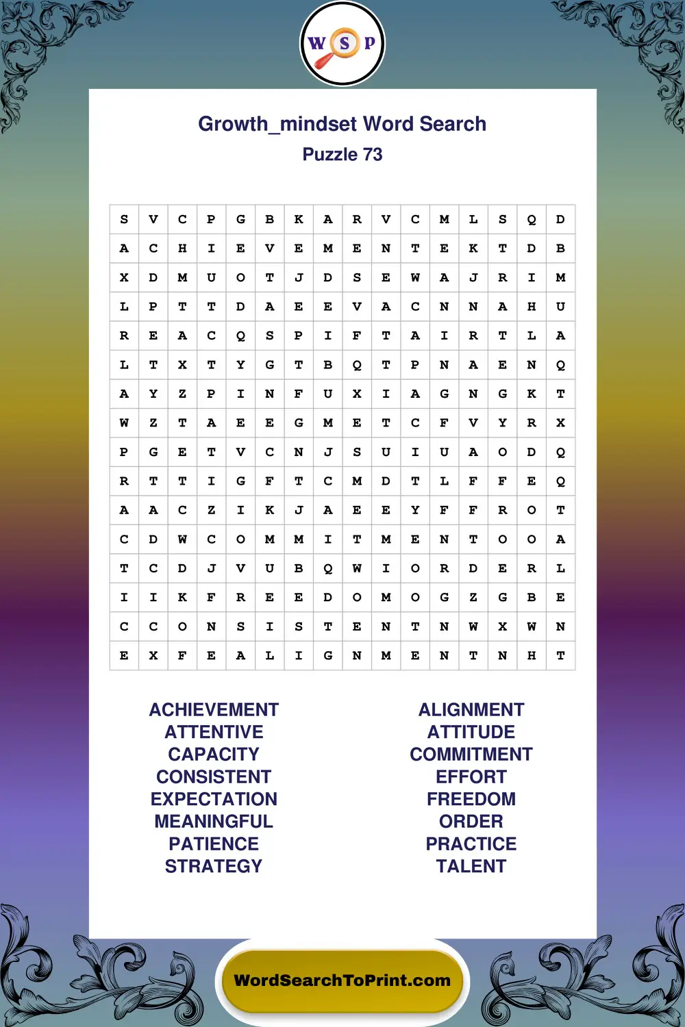 Growth Mindset Word Search Puzzle 73