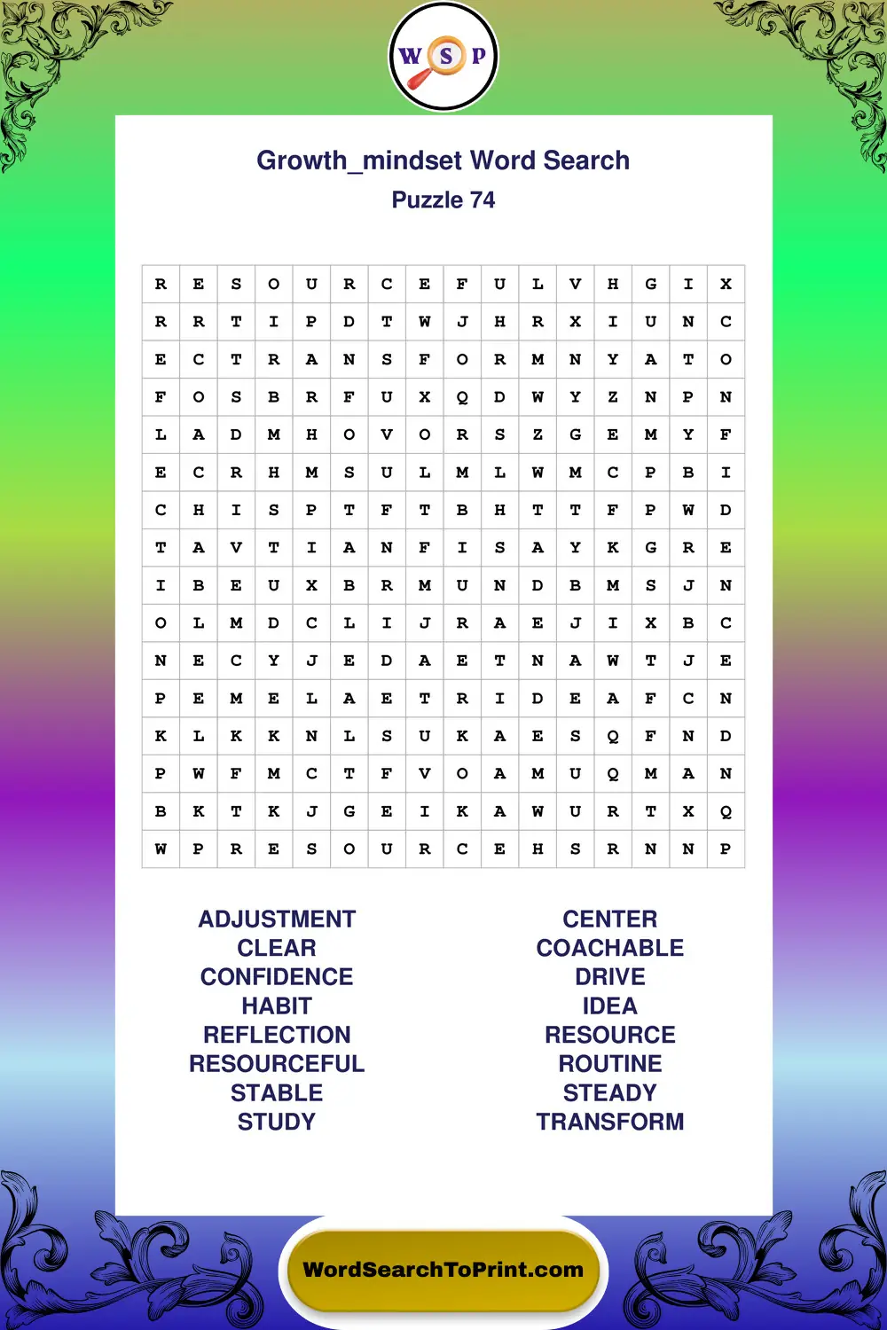 Growth Mindset Word Search Puzzle 74