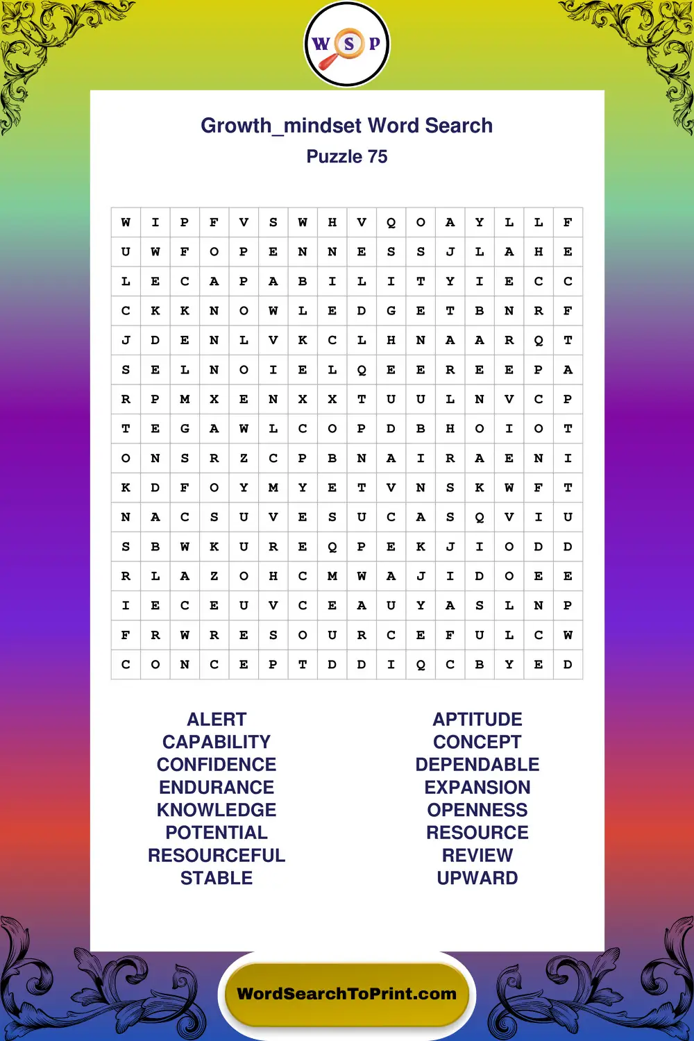Growth Mindset Word Search Puzzle 75