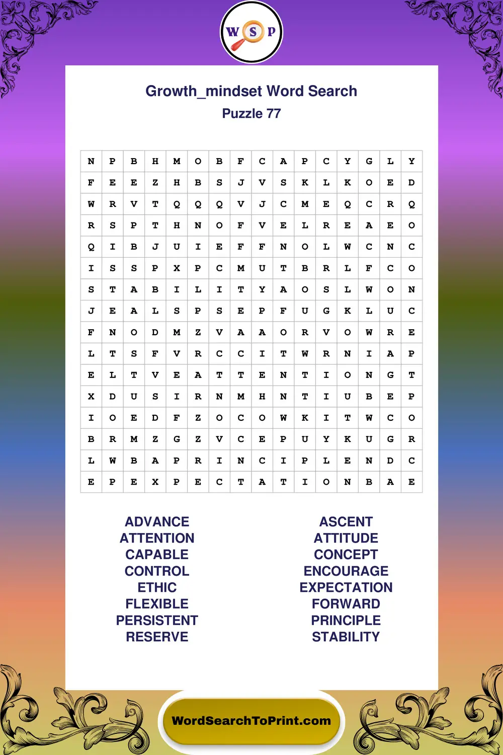 Growth Mindset Word Search Puzzle 77