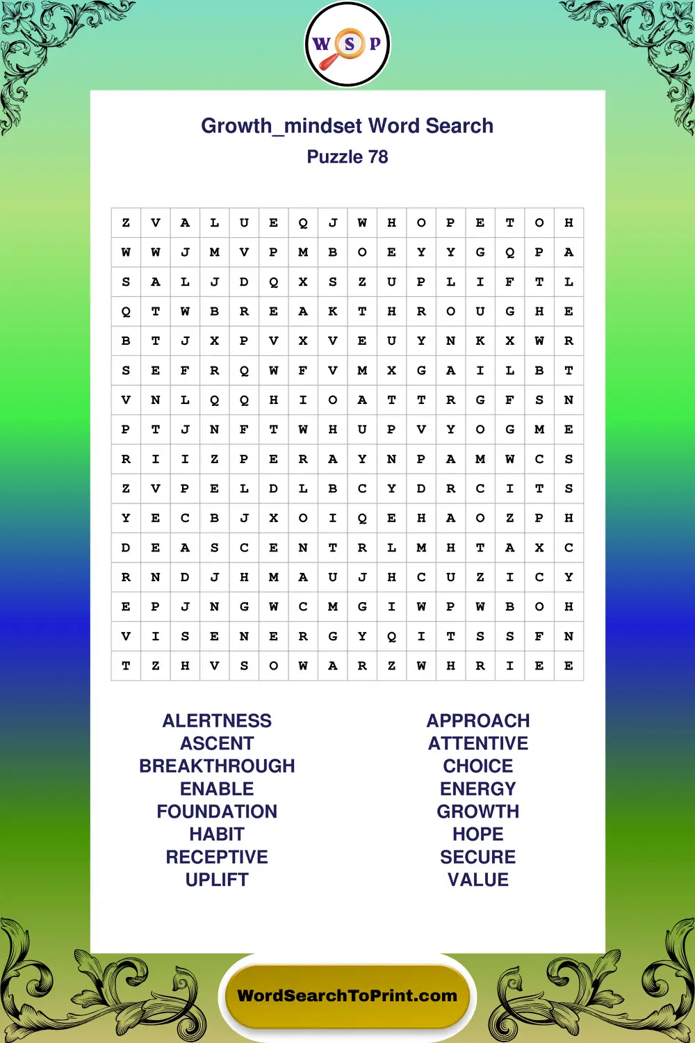 Growth Mindset Word Search Puzzle 78