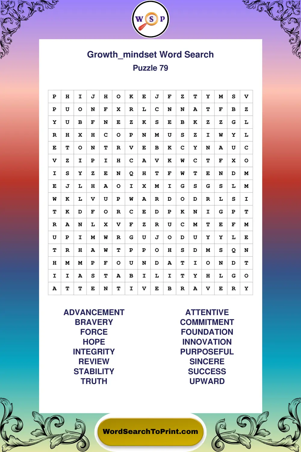 Growth Mindset Word Search Puzzle 79