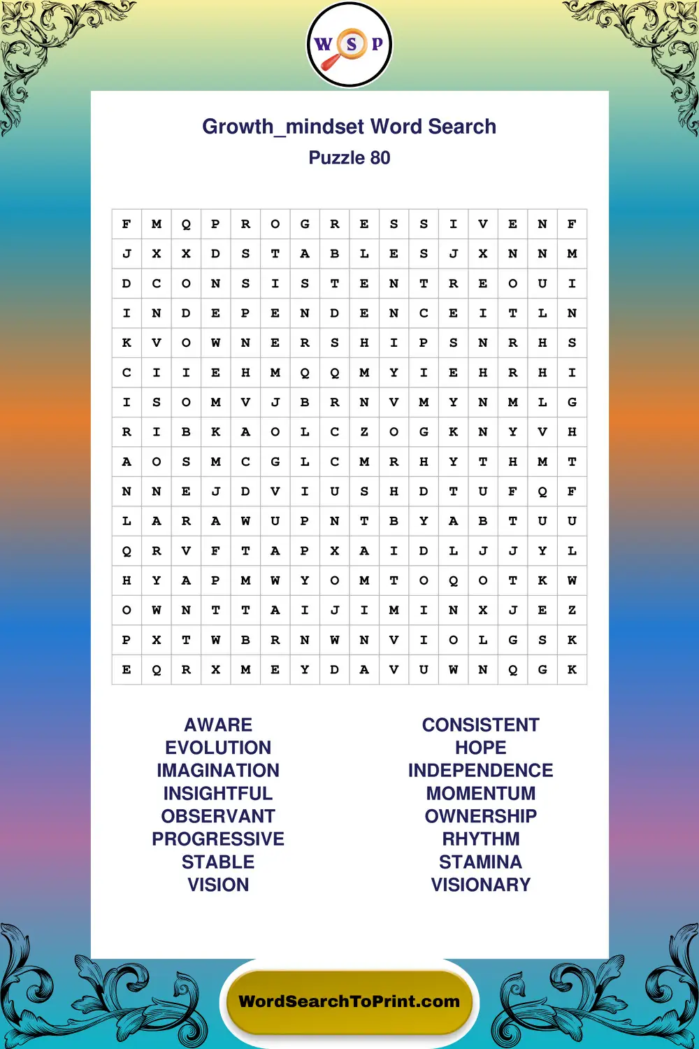 Growth Mindset Word Search Puzzle 80