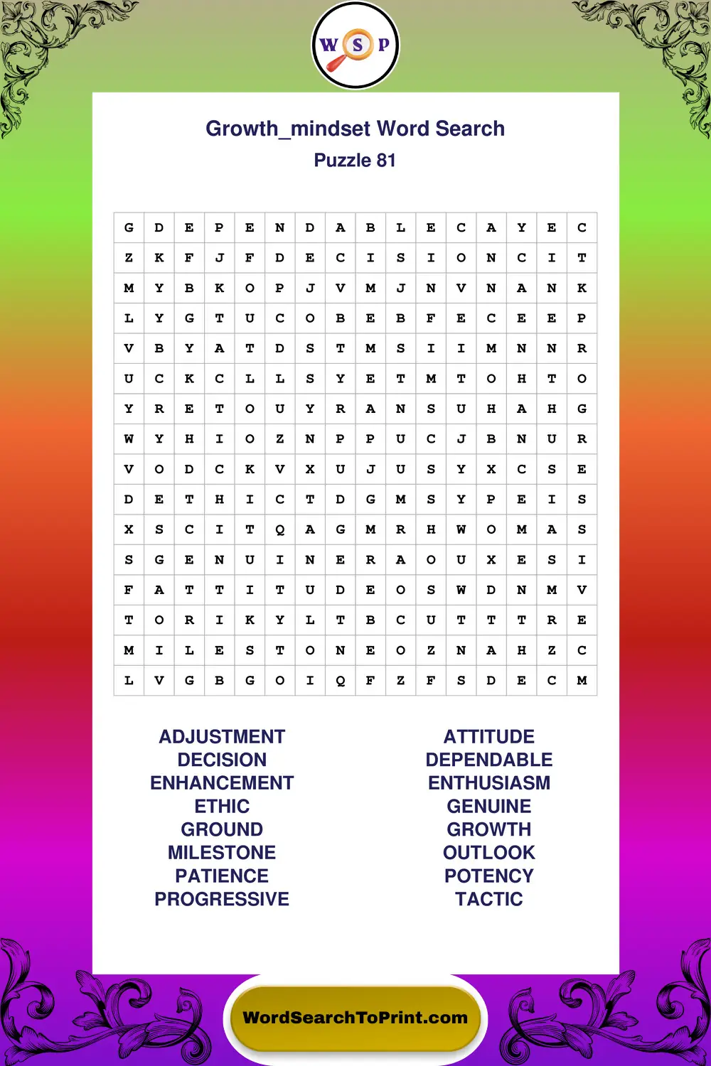 Growth Mindset Word Search Puzzle 81