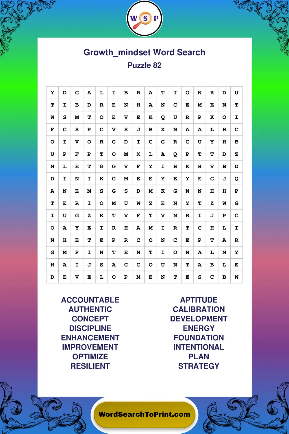 Growth Mindset Word Search Puzzle 82