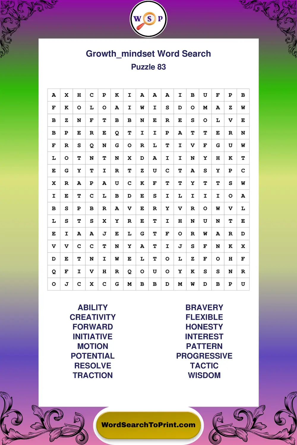 Growth Mindset Word Search Puzzle 83
