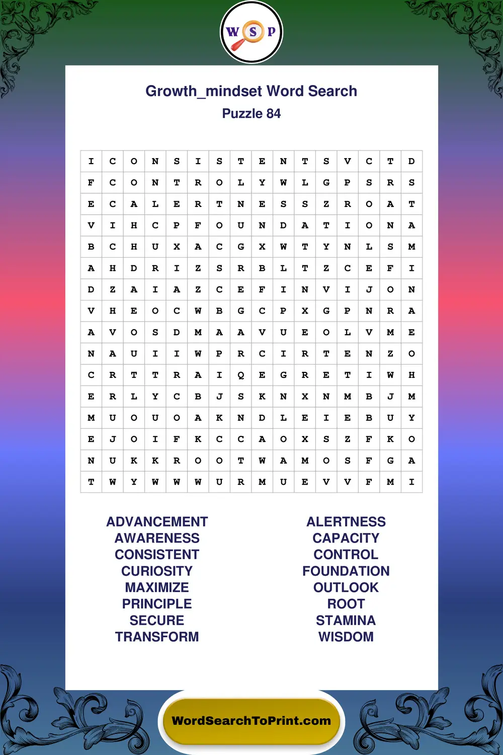 Growth Mindset Word Search Puzzle 84