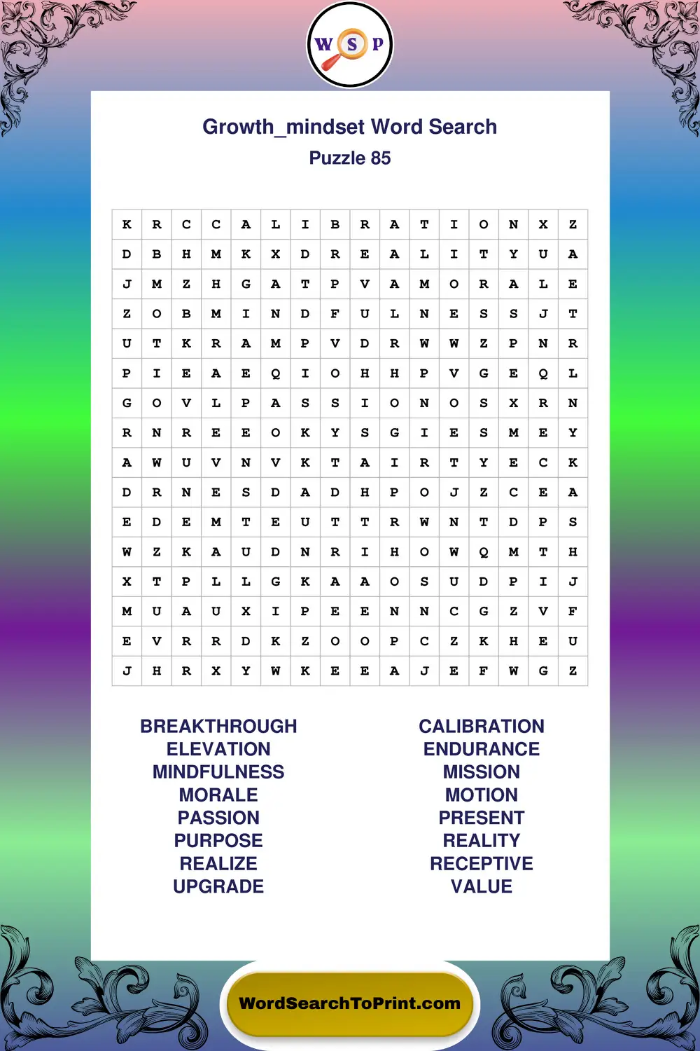 Growth Mindset Word Search Puzzle 85