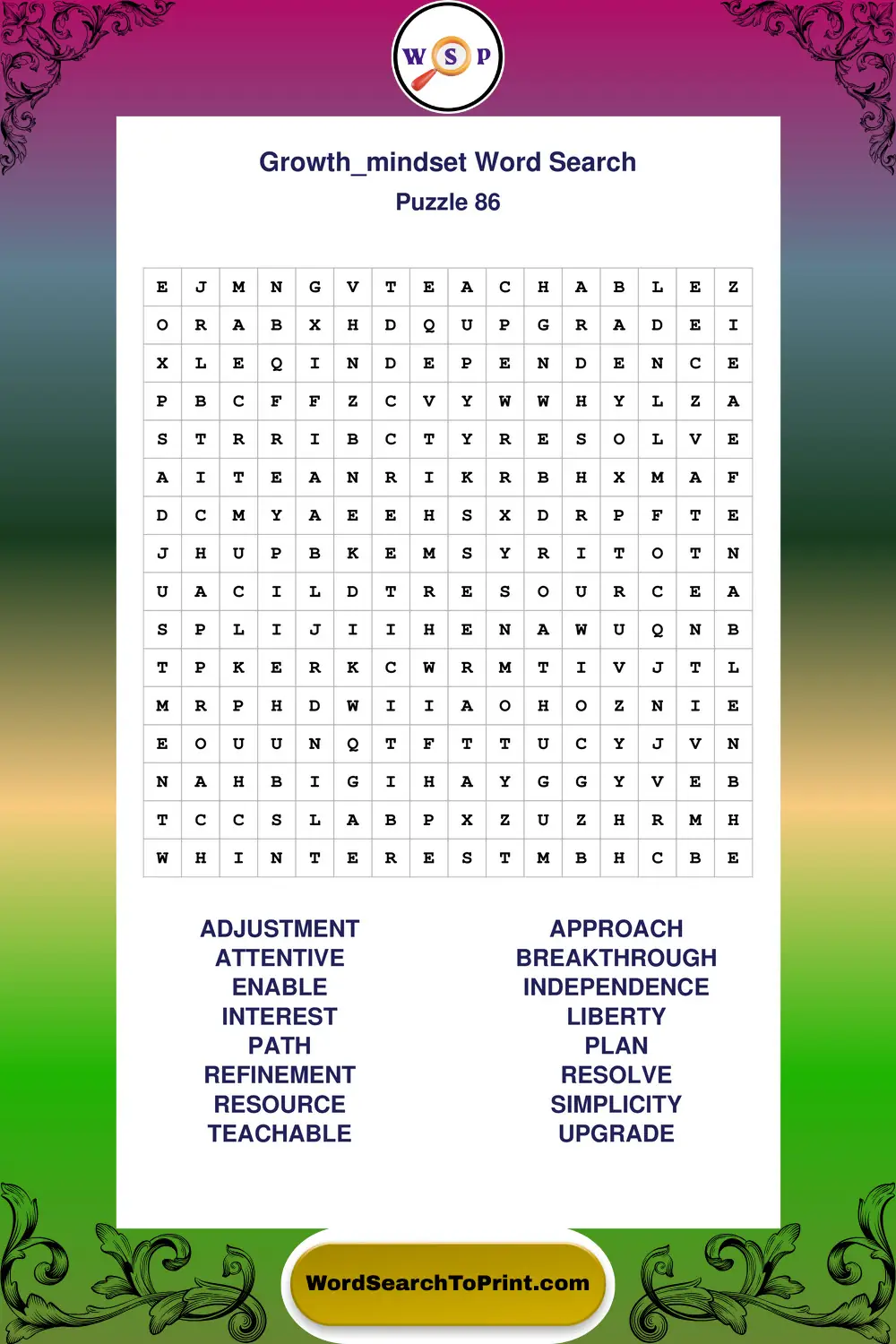 Growth Mindset Word Search Puzzle 86
