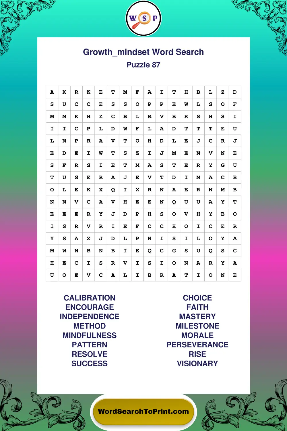 Growth Mindset Word Search Puzzle 87