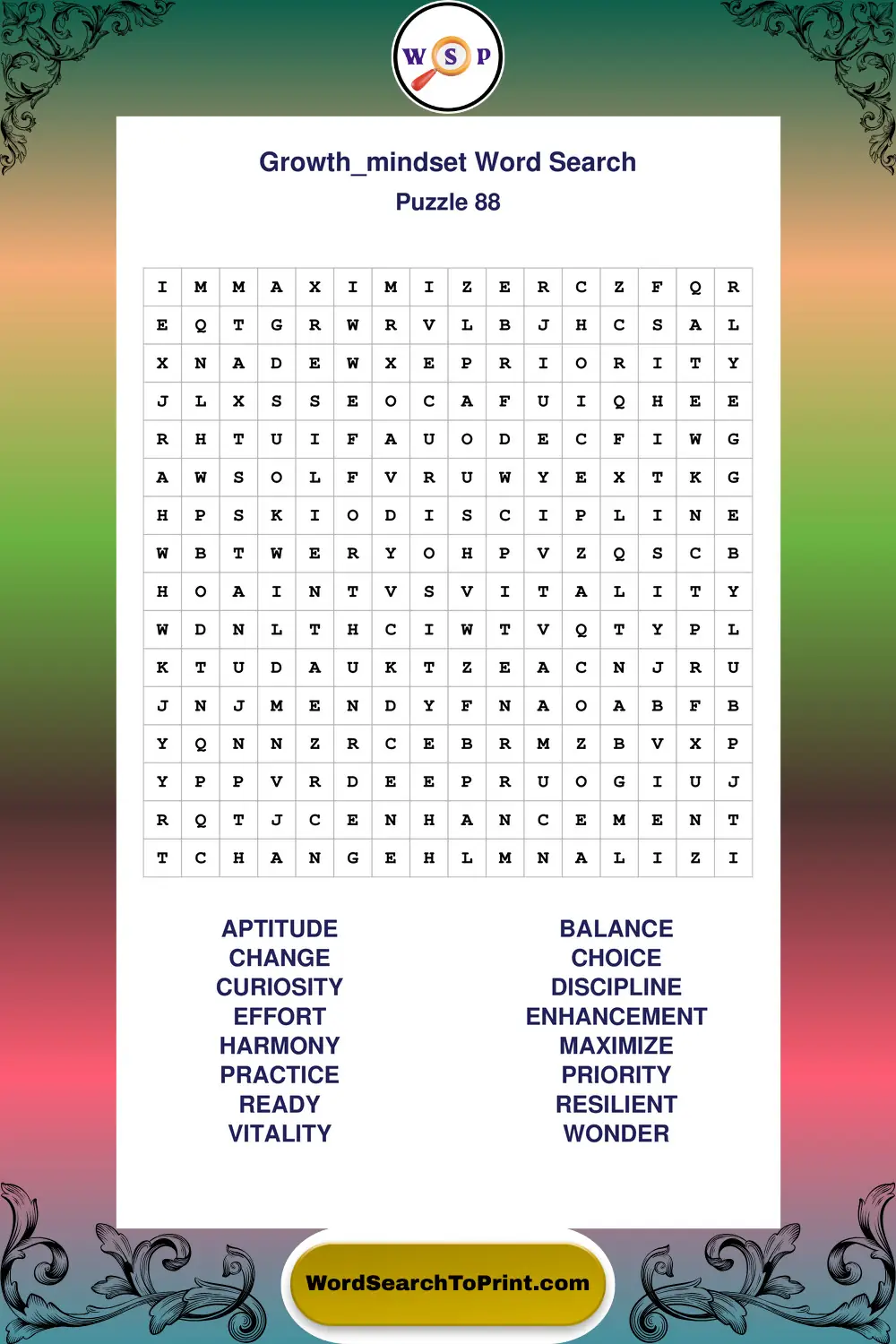 Growth Mindset Word Search Puzzle 88