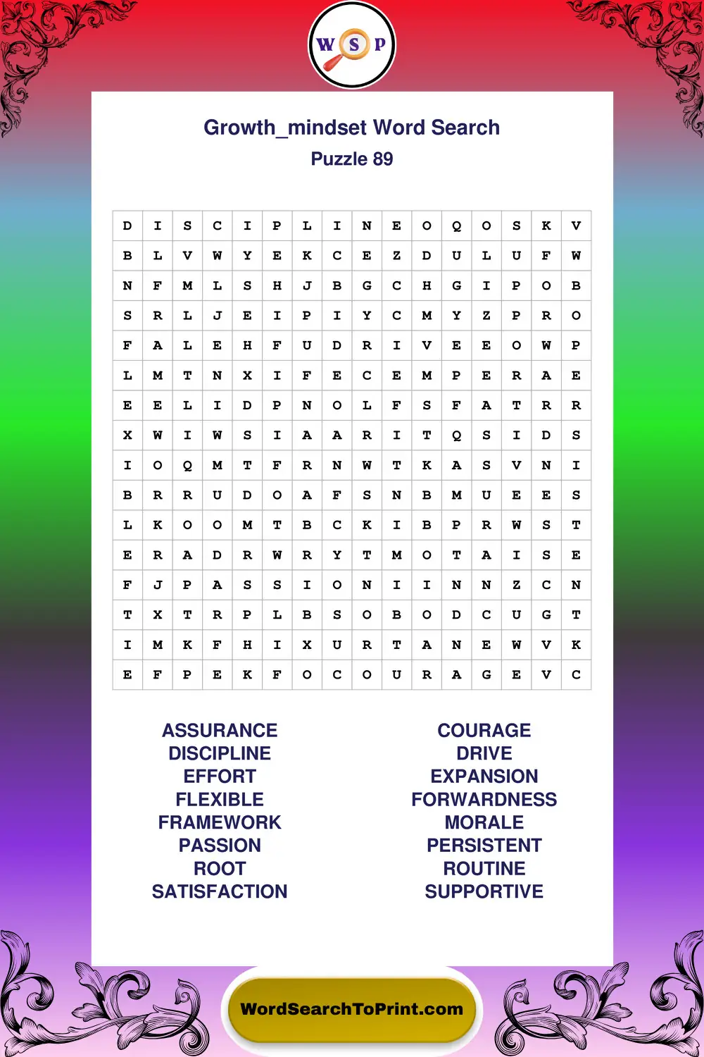 Growth Mindset Word Search Puzzle 89