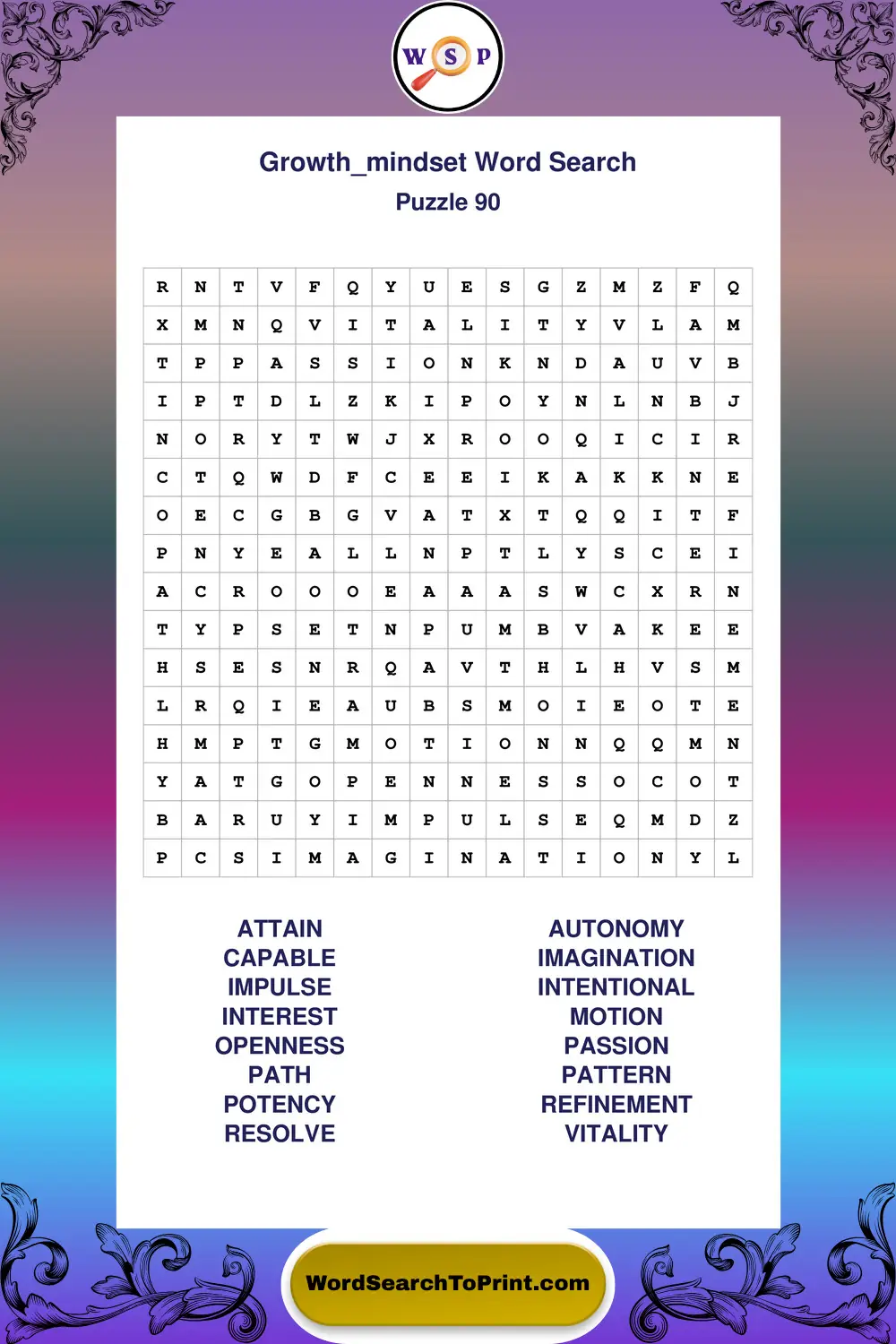 Growth Mindset Word Search Puzzle 90