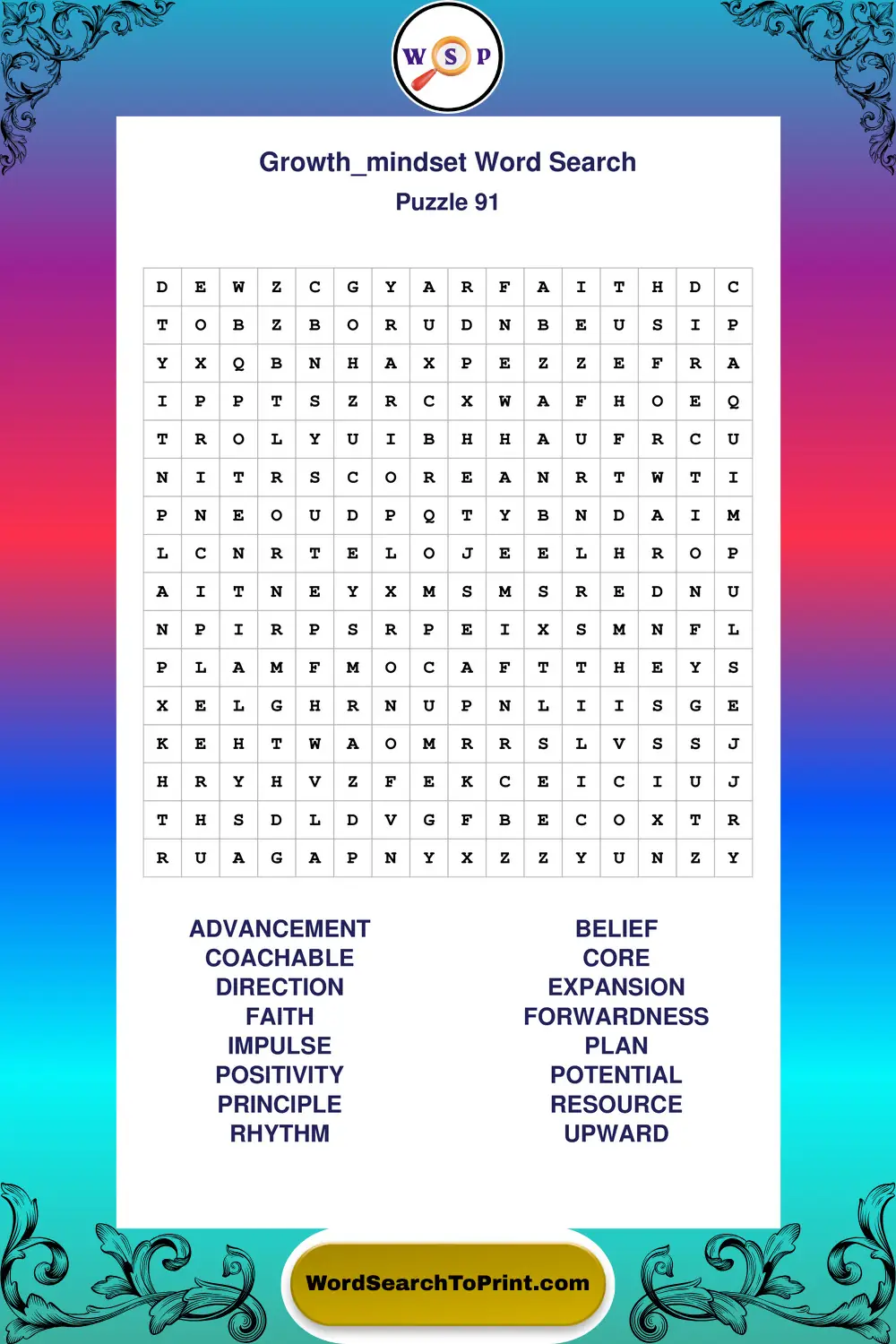 Growth Mindset Word Search Puzzle 91