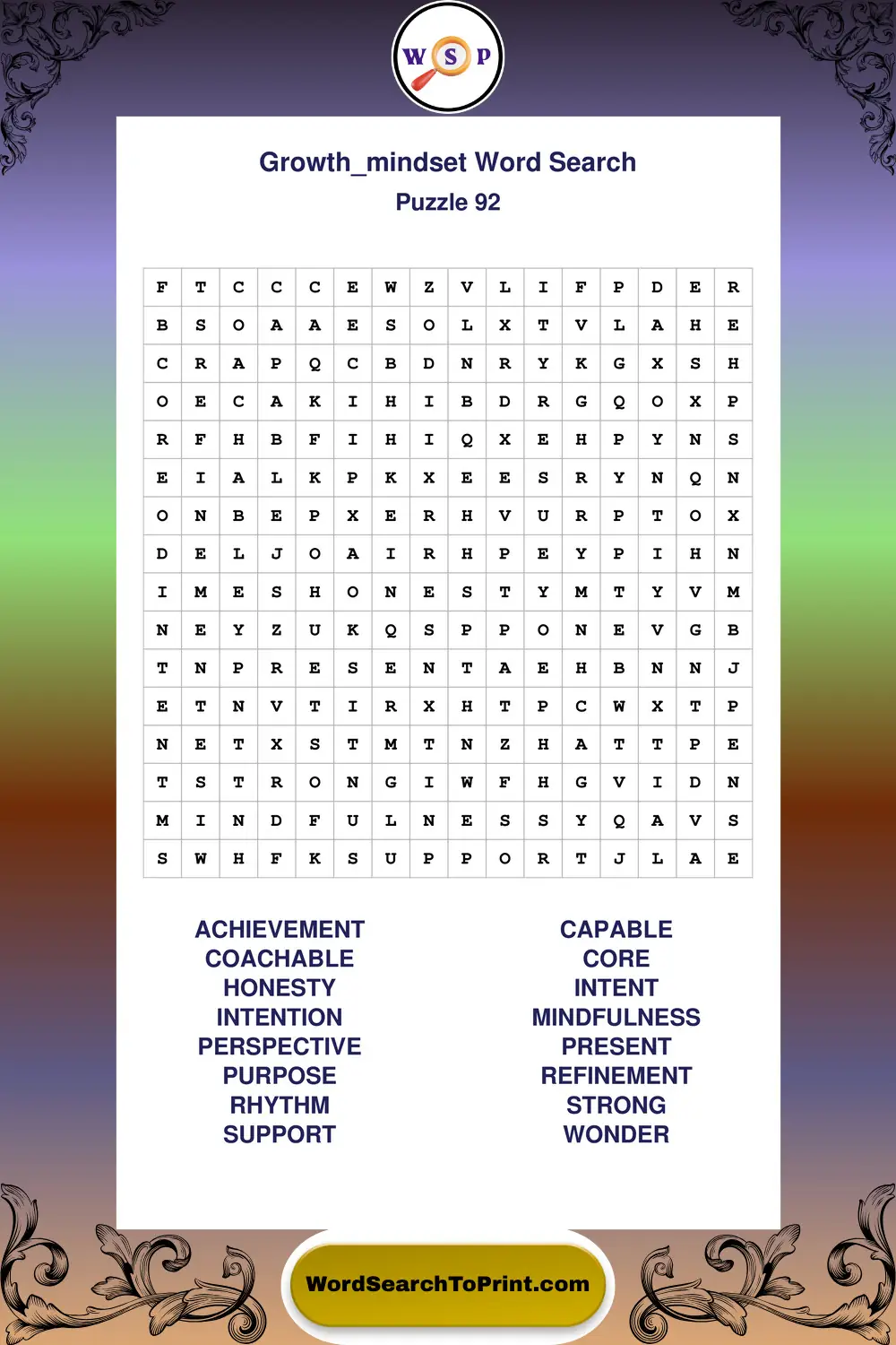 Growth Mindset Word Search Puzzle 92
