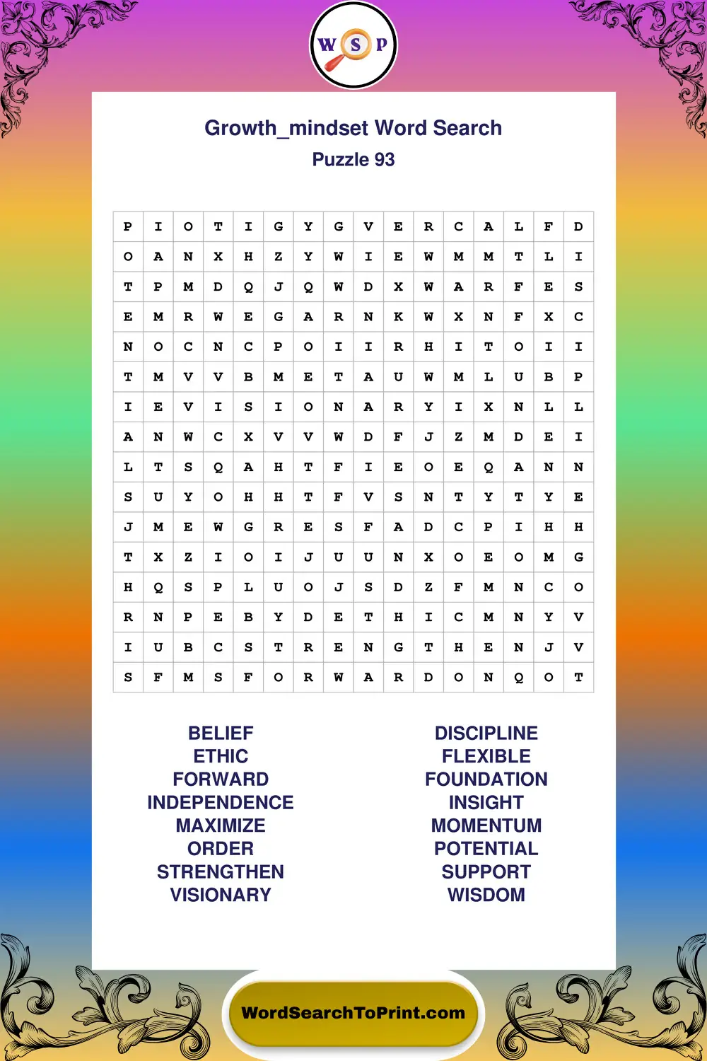 Growth Mindset Word Search Puzzle 93