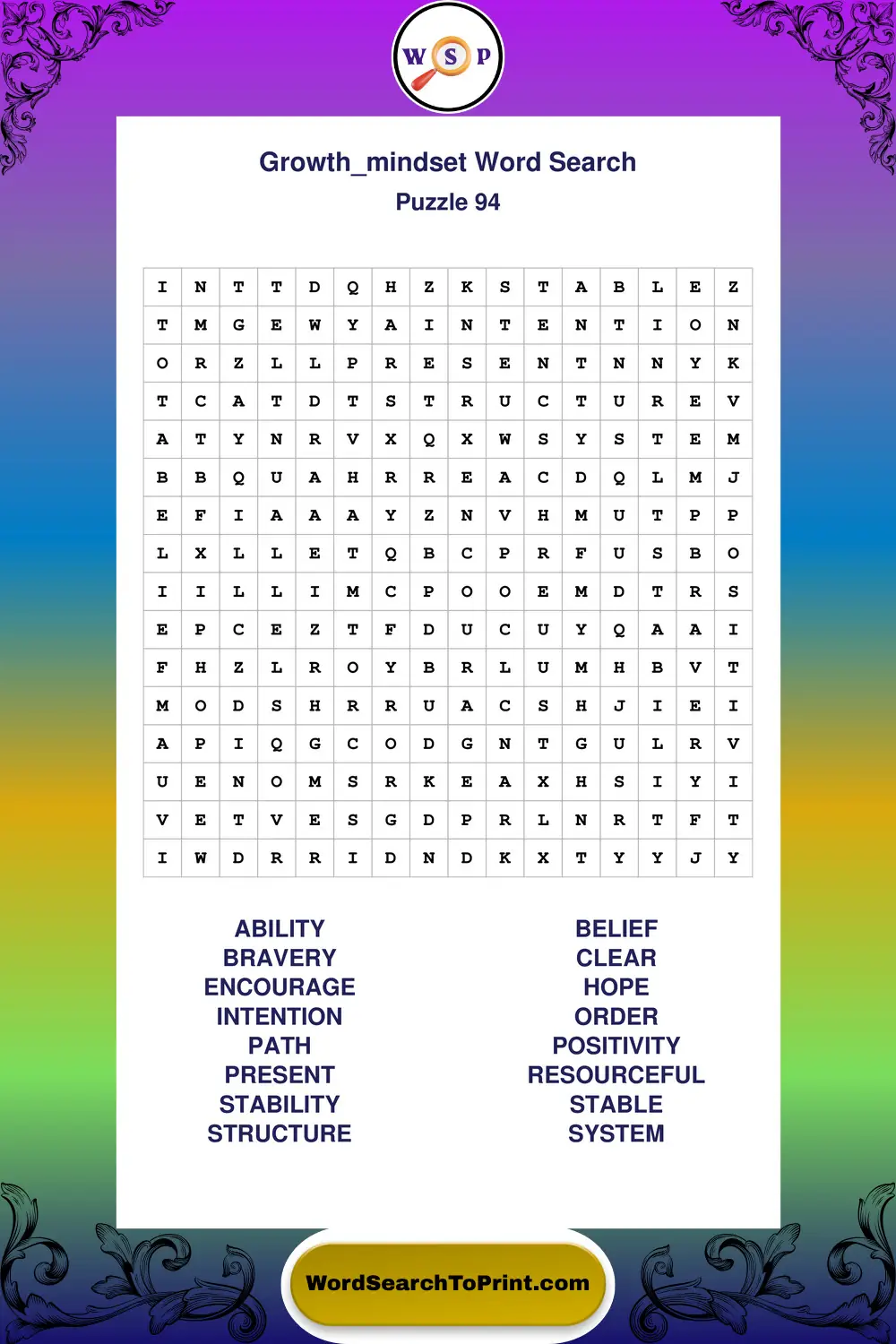 Growth Mindset Word Search Puzzle 94