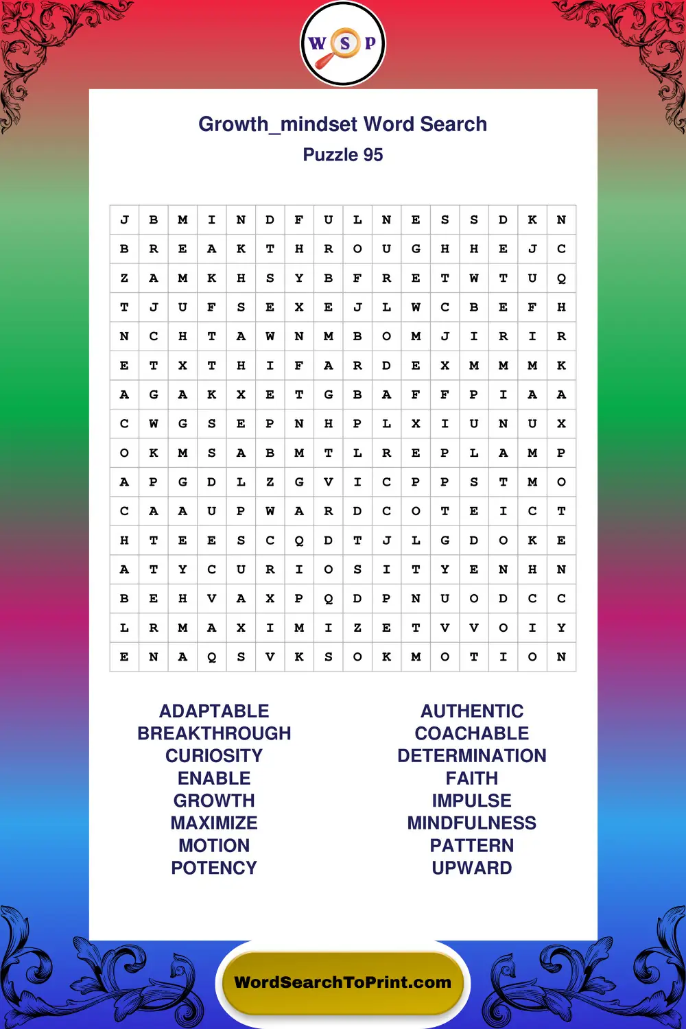 Growth Mindset Word Search Puzzle 95