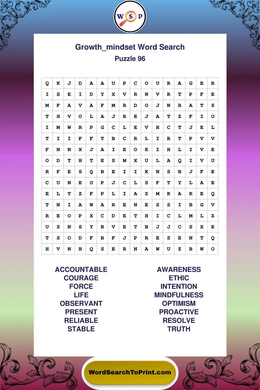 Growth Mindset Word Search Puzzle 96
