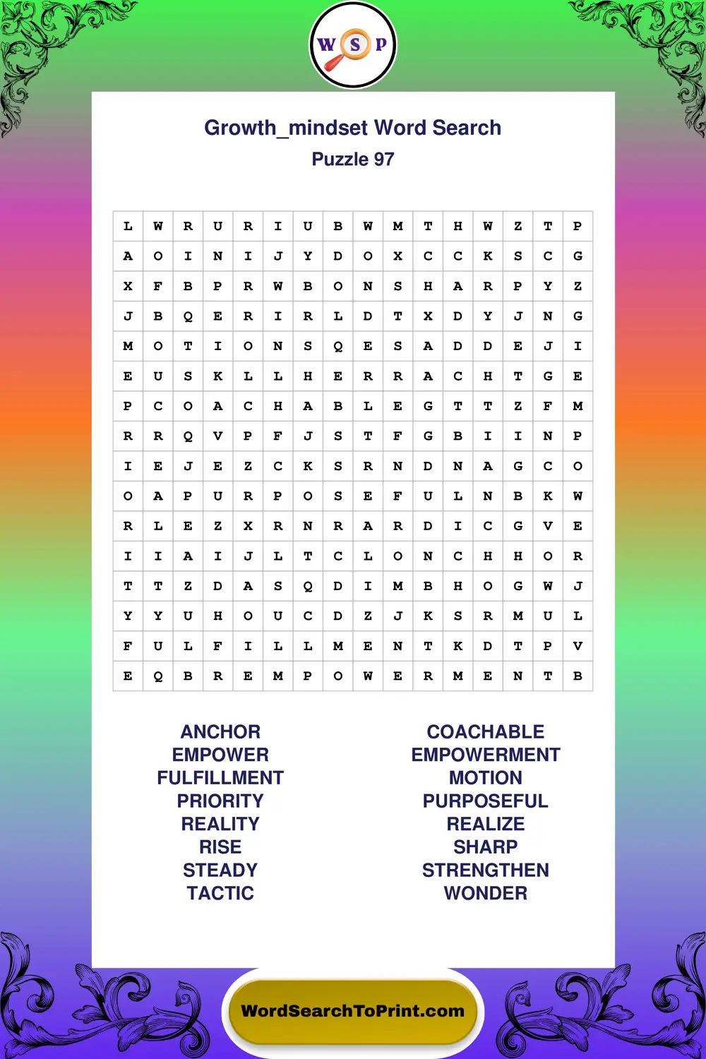 Growth Mindset Word Search Puzzle 97