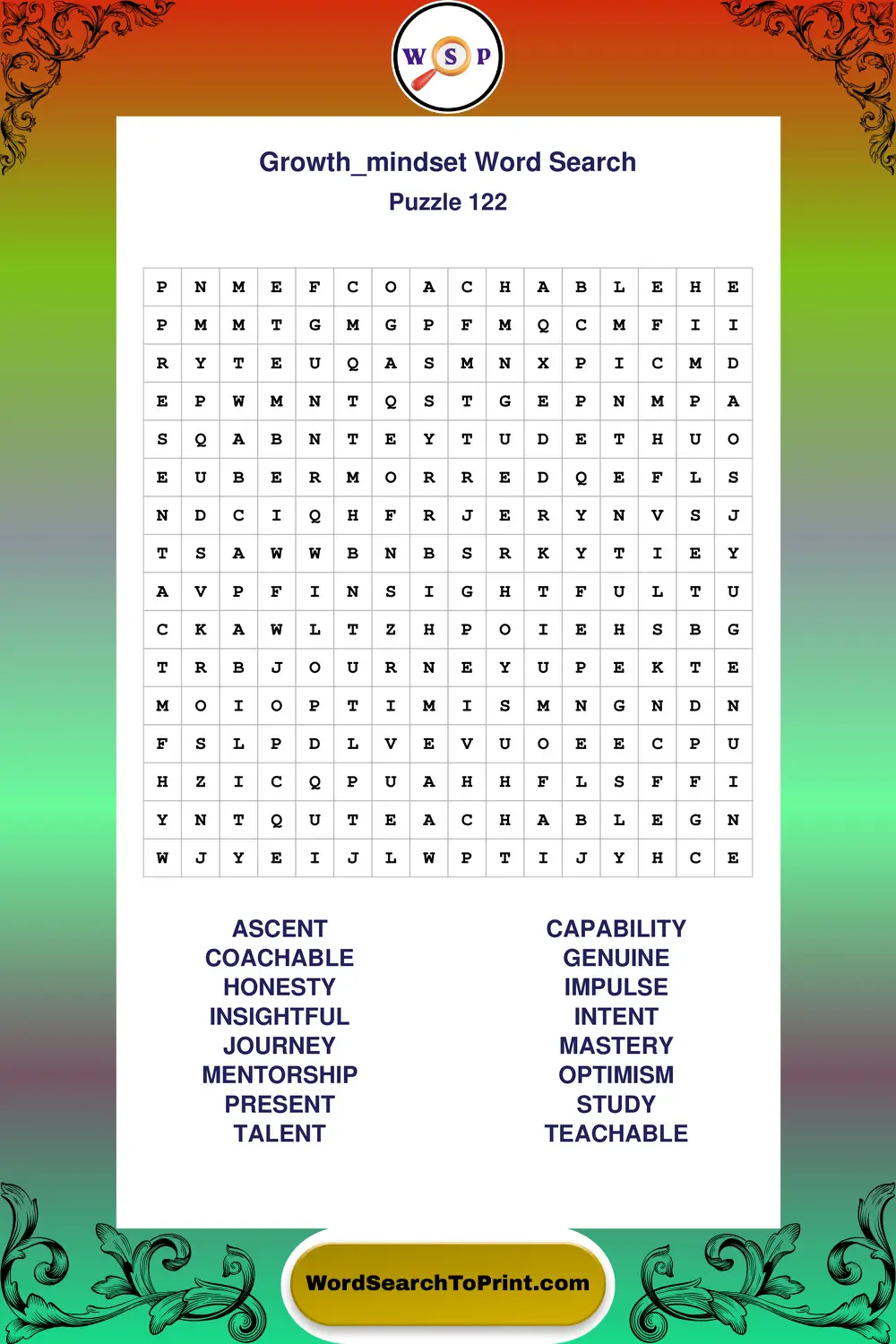 Growth Mindset Word Search Puzzle 122