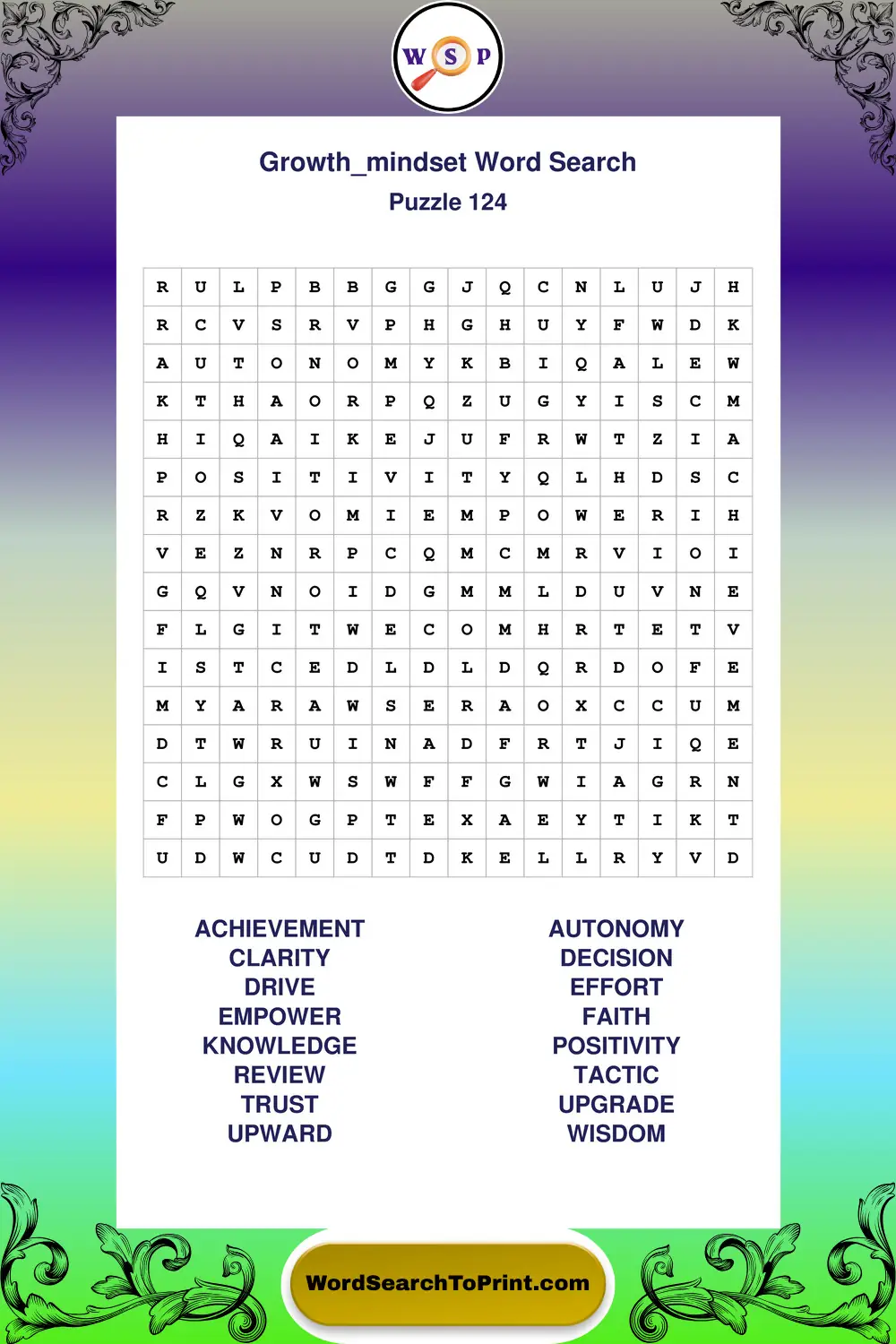 Growth Mindset Word Search Puzzle 124