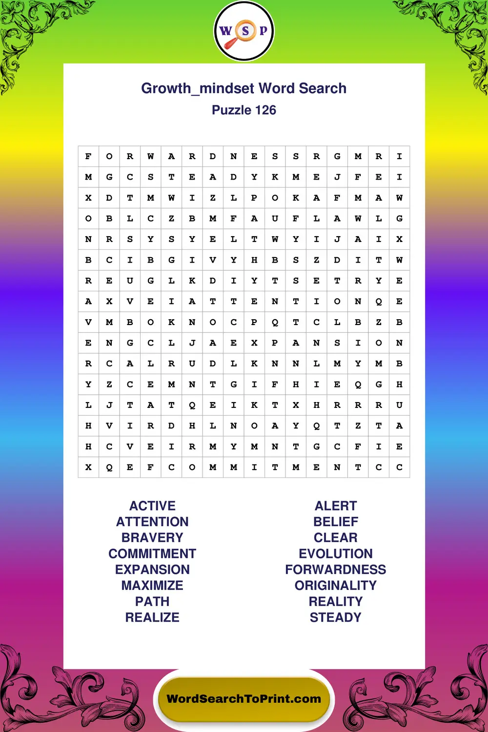 Growth Mindset Word Search Puzzle 126