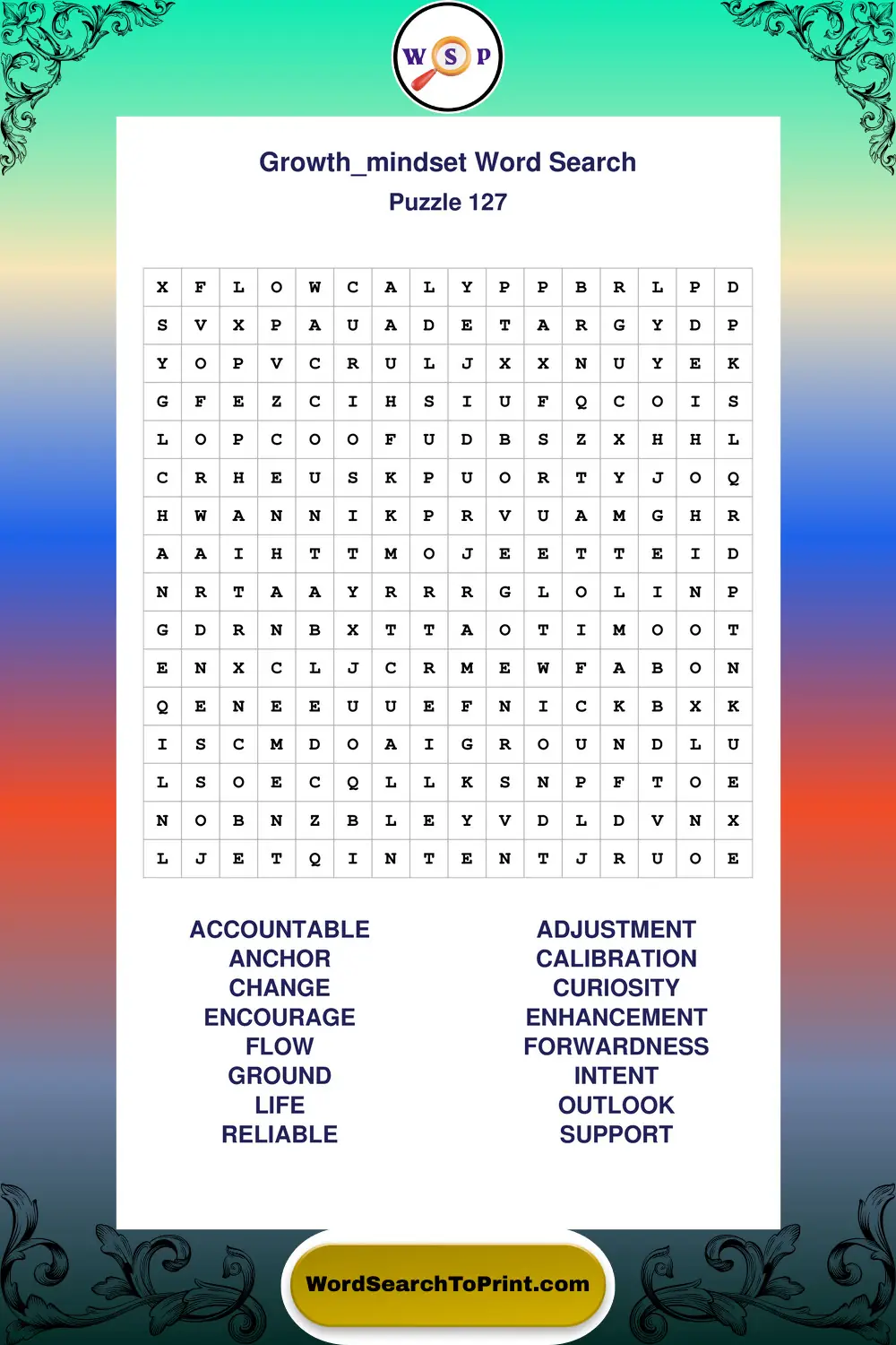 Growth Mindset Word Search Puzzle 127