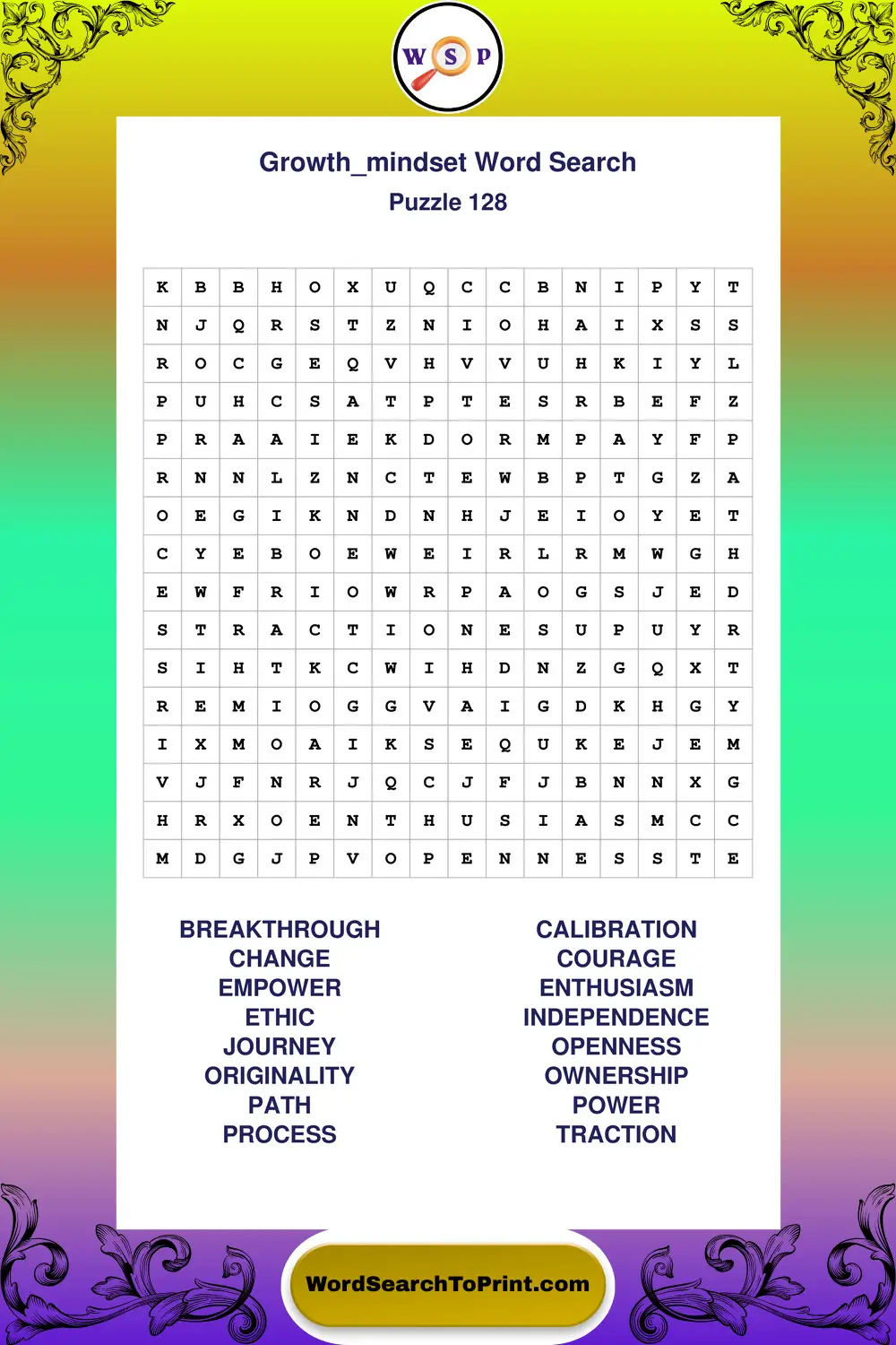 Growth Mindset Word Search Puzzle 128