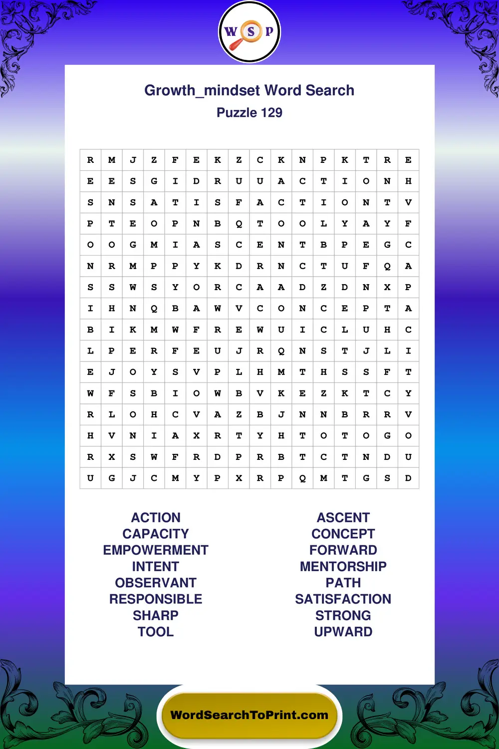 Growth Mindset Word Search Puzzle 129