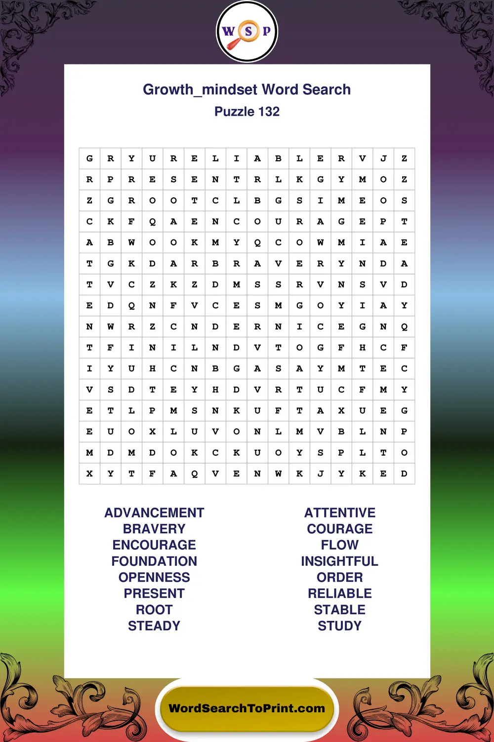 Growth Mindset Word Search Puzzle 132