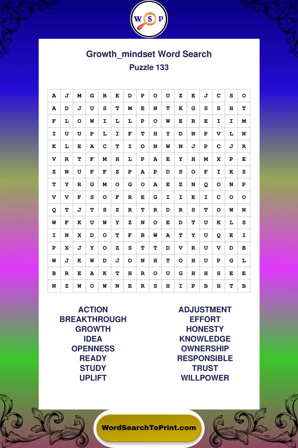 Growth Mindset Word Search Puzzle 133