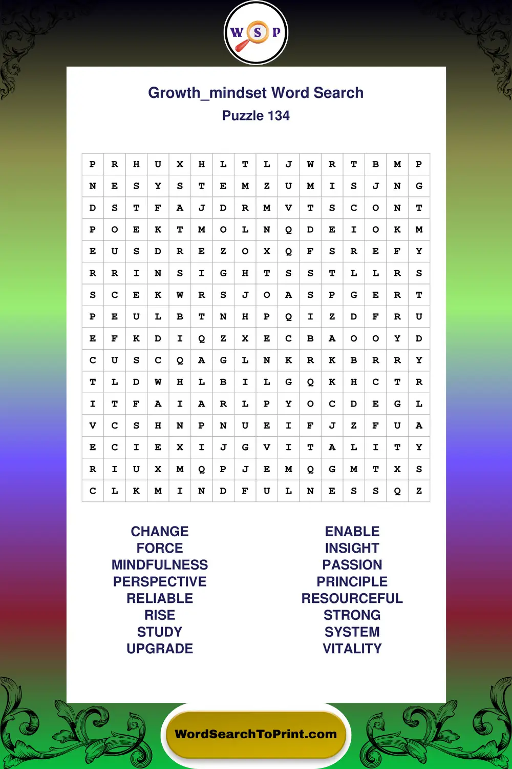 Growth Mindset Word Search Puzzle 134