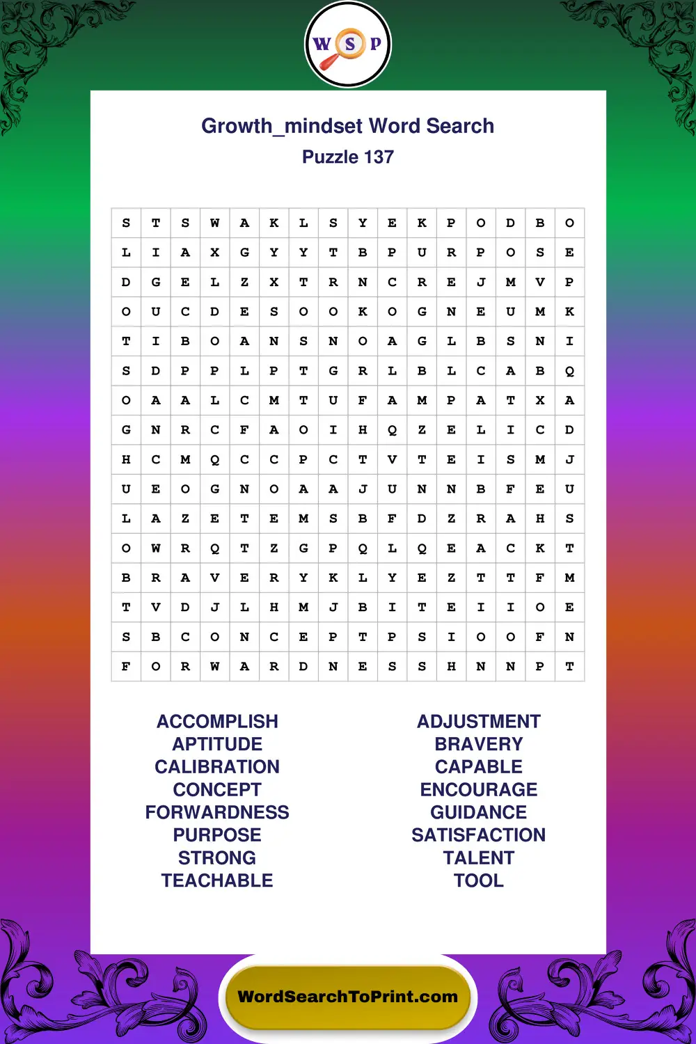 Growth Mindset Word Search Puzzle 137