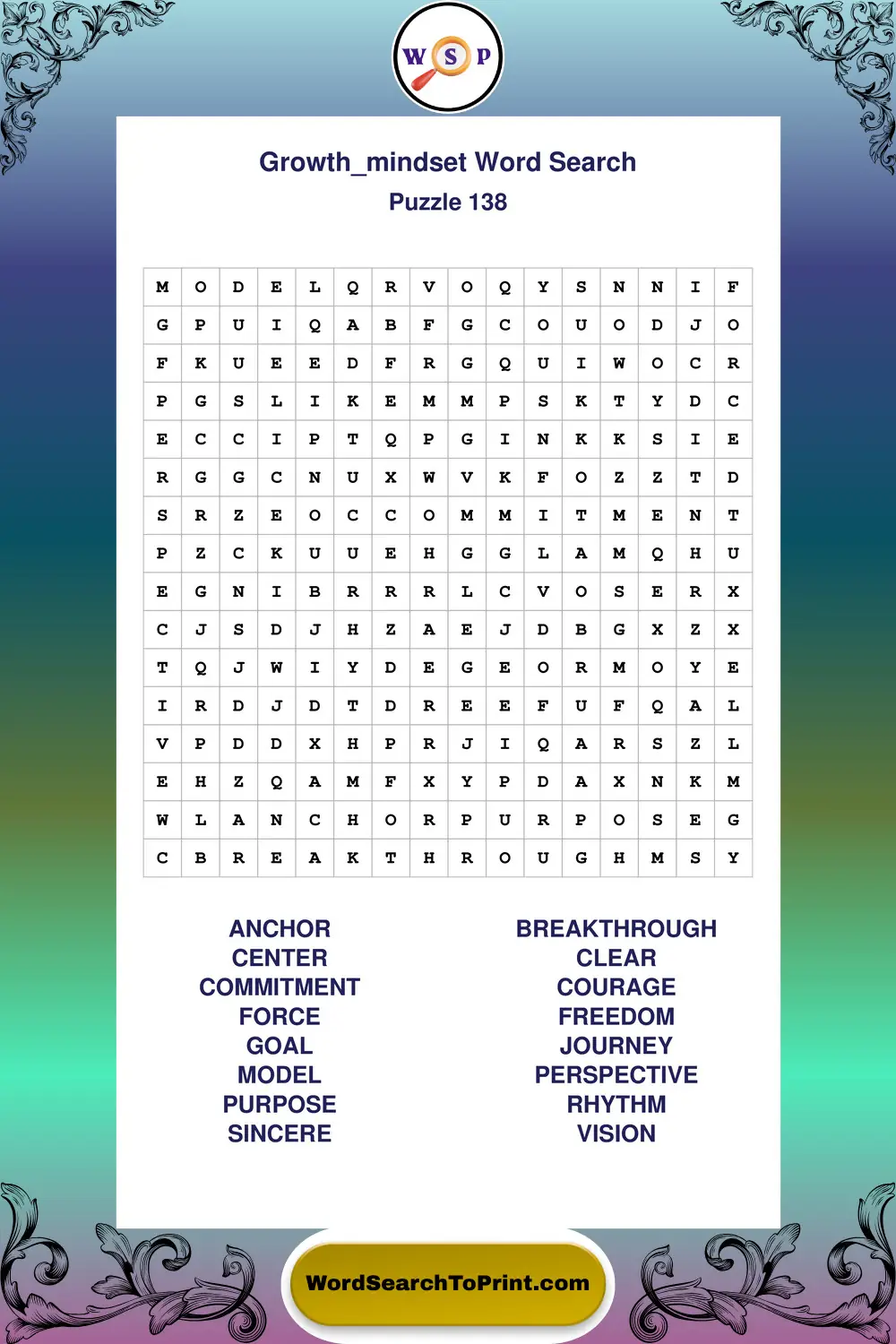Growth Mindset Word Search Puzzle 138