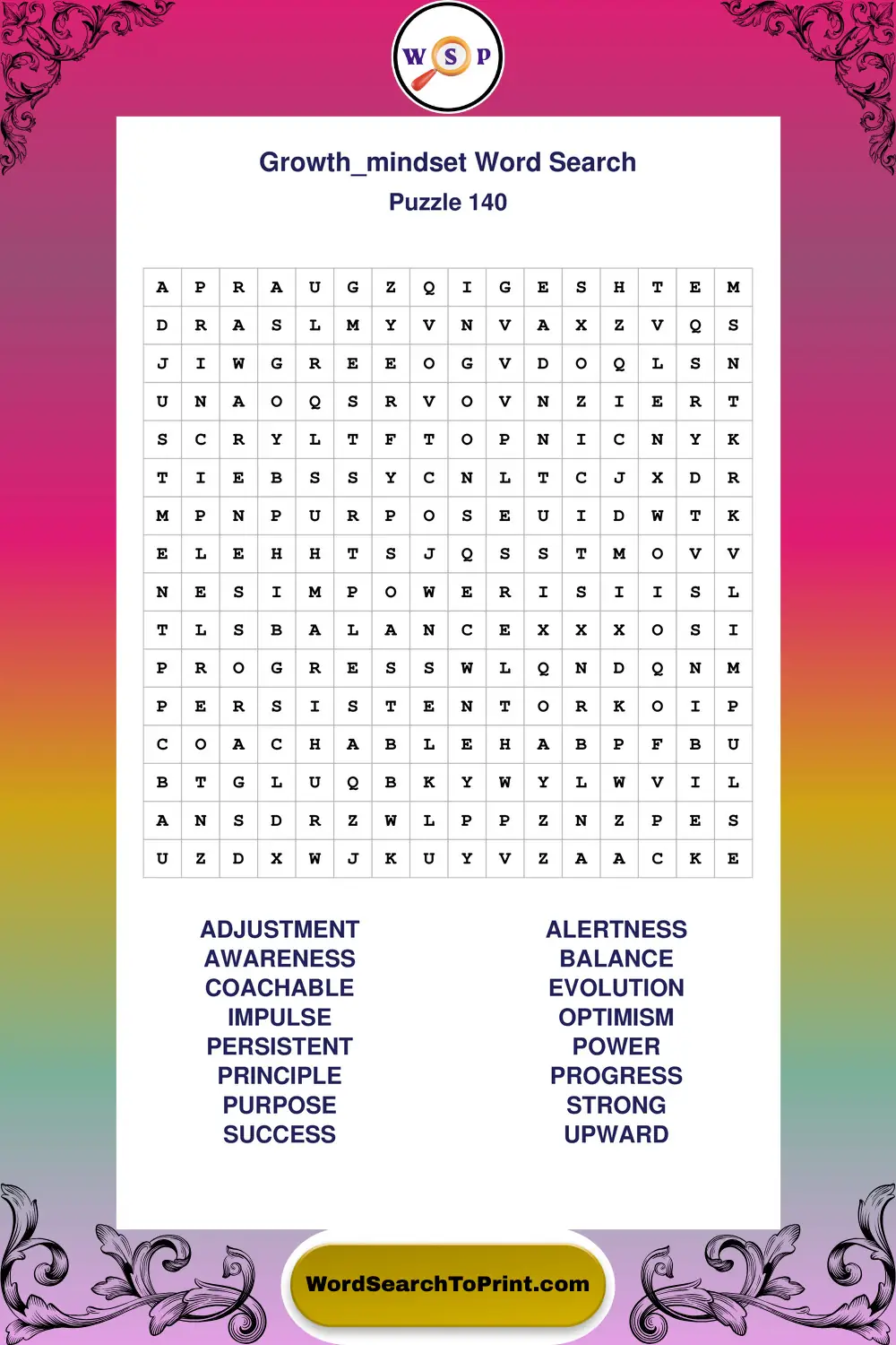 Growth Mindset Word Search Puzzle 140