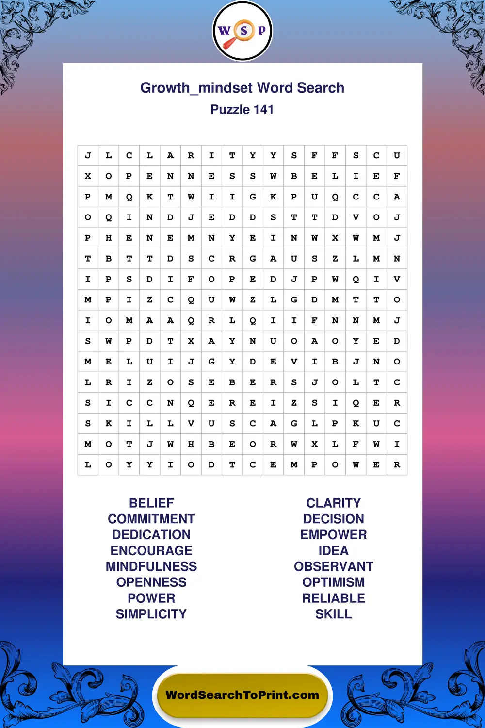 Growth Mindset Word Search Puzzle 141