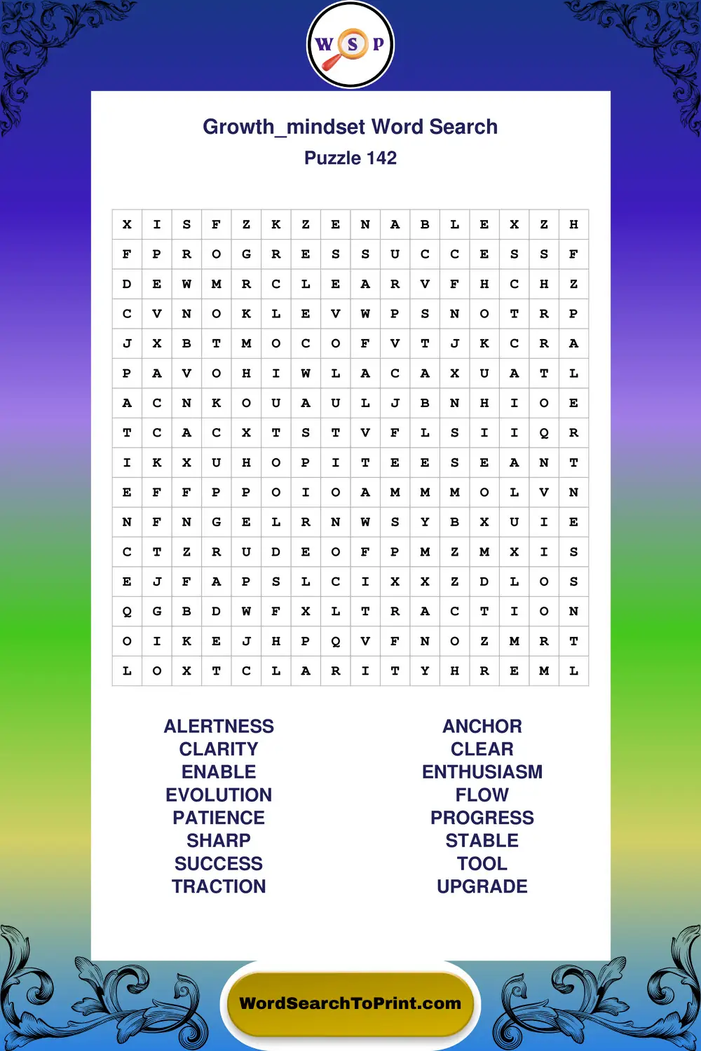 Growth Mindset Word Search Puzzle 142